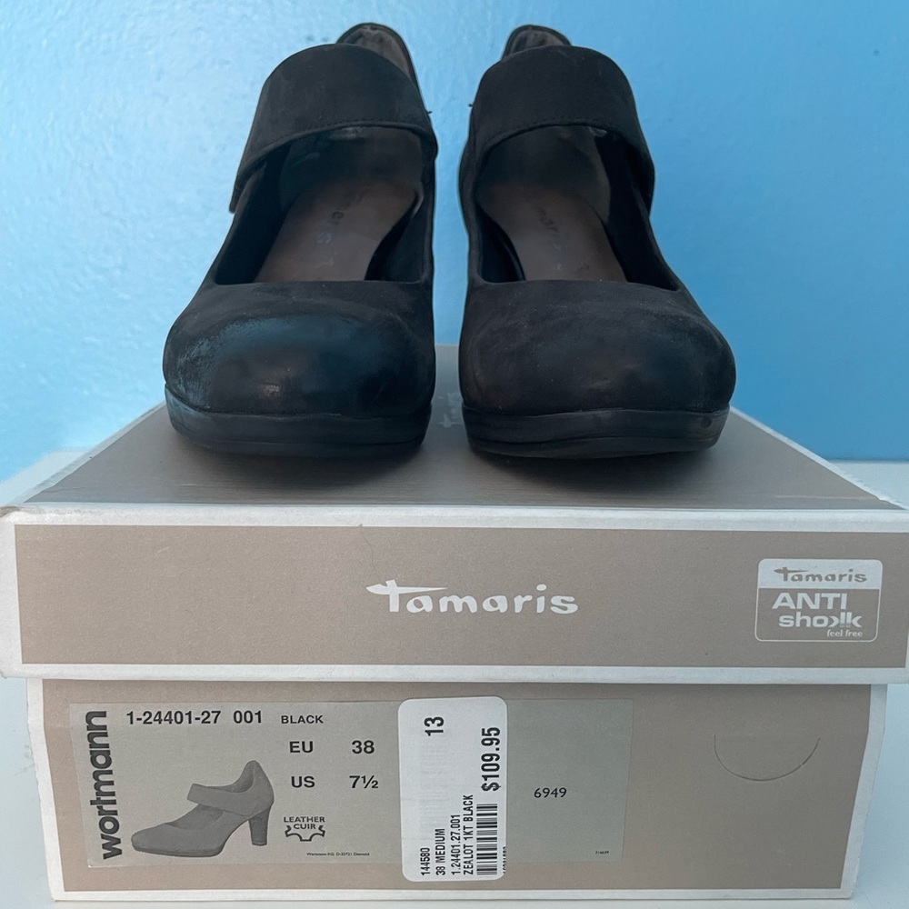 TAMARIS Wortman black suede/oiled leather shoes size 7.5 (38 EU) - Picture 2 of 6